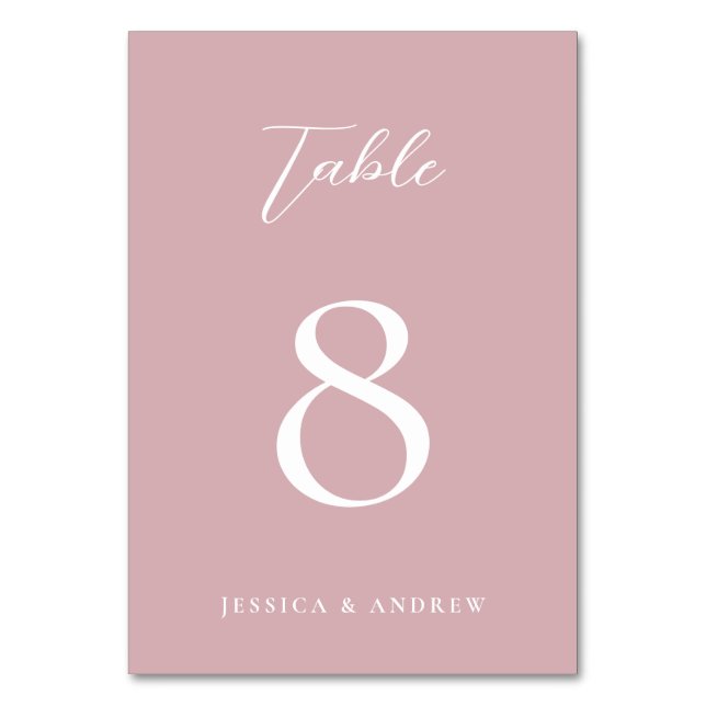 Minimalist Dusty Pink & White Simple Wedding Table Number (Front)