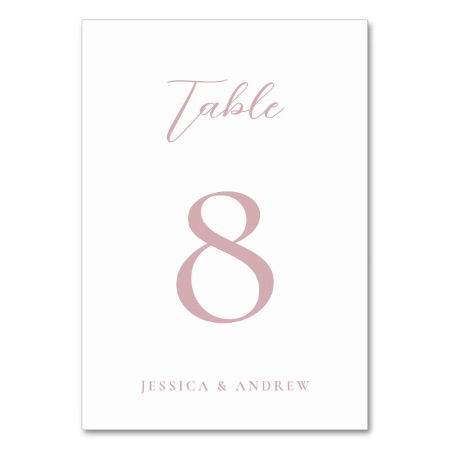 Minimalist Dusty Pink & White Simple Wedding  Table Number (Front)