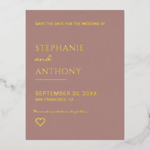 Minimalist Dusty Rose And Gold Heart Wedding     Foil Invitation Postcard