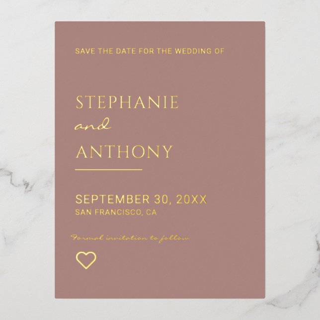 Minimalist Dusty Rose And Gold Heart Wedding     Foil Invitation Postcard (Front)