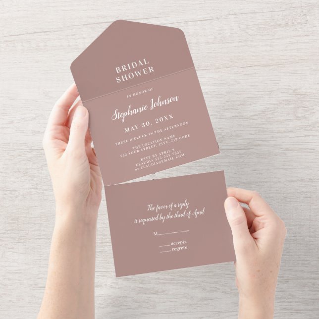 Minimalist Dusty Rose and White Bridal Shower All In One Invitation (Tearaway)