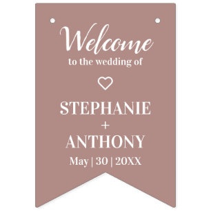 Minimalist Dusty Rose and White Wedding  Bunting