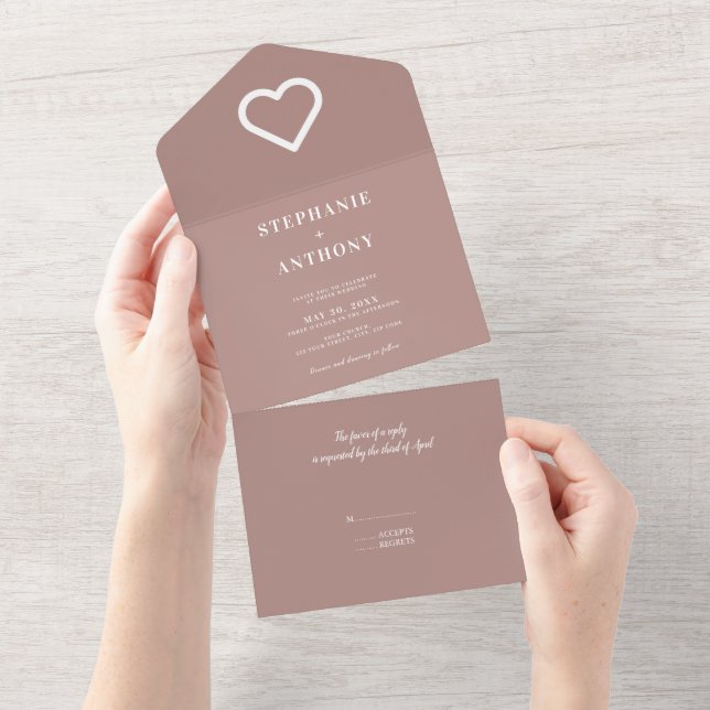 Minimalist Dusty Rose and White Wedding Invitation (Tearaway)
