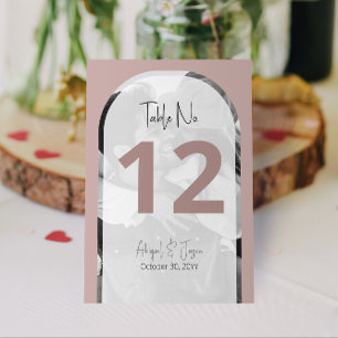 💍 Minimalist Dusty Rose Arched Photo Wedding  Table Number