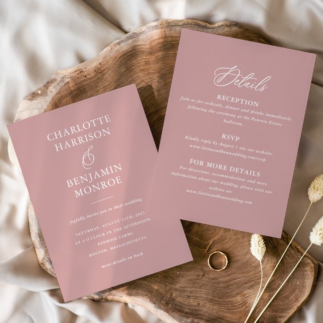 Minimalist Dusty Rose Double-Sided Wedding Invitation (Creator Uploaded)