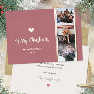 Minimalist Dusty Rose Family 3 Photo Christmas