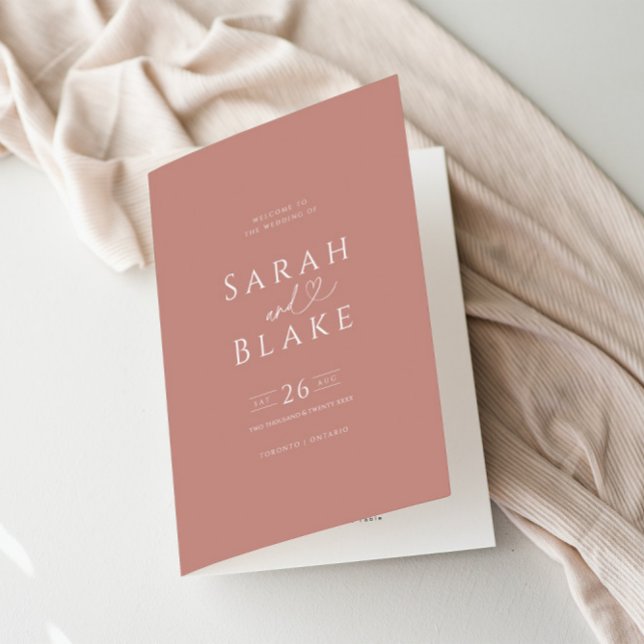Minimalist Dusty Rose Folded Wedding Program Programme (Creator Uploaded)