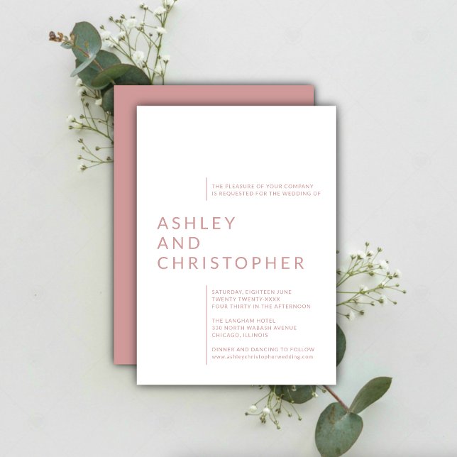 Minimalist Dusty Rose Isolated Names Wedding Invitation (Creator Uploaded)