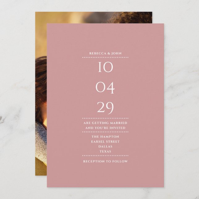 Minimalist Dusty Rose Photo Wedding Date Invitation (Front/Back)