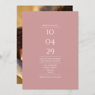 Minimalist Dusty Rose Photo Wedding Date Invitation