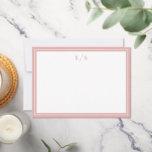 Minimalist Dusty Rose Pink Border Monogram Card (Creator Uploaded)