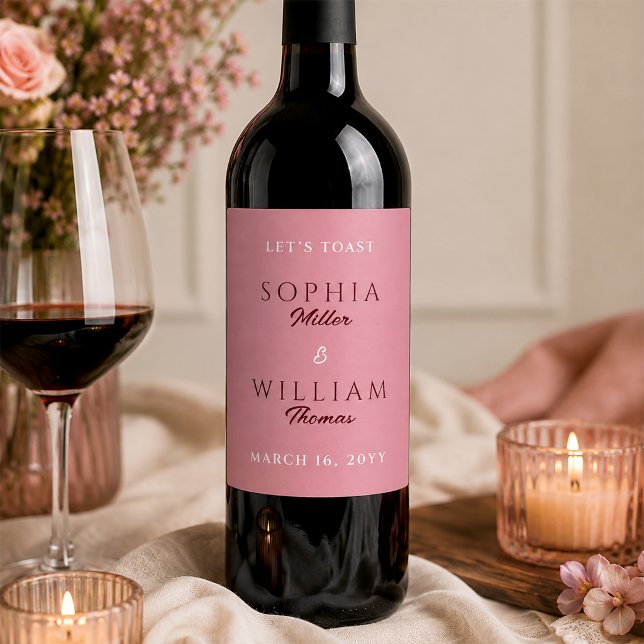 Minimalist Dusty Rose Pink Wedding  Wine Label (Creator Uploaded)