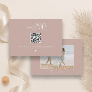 Minimalist Dusty Rose QR Code Wedding Website RSVP Card