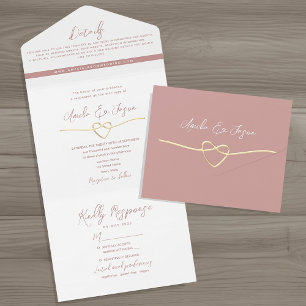 Minimalist Dusty Rose Wedding All In One Invitation