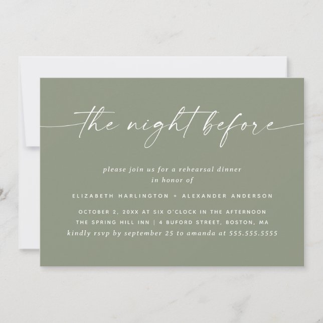 Minimalist Dusty Sage Green Rehearsal Dinner Invitation (Front)
