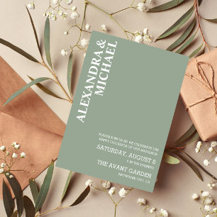 Minimalist Dusty Sage Green Text Based Wedding Inv Invitation