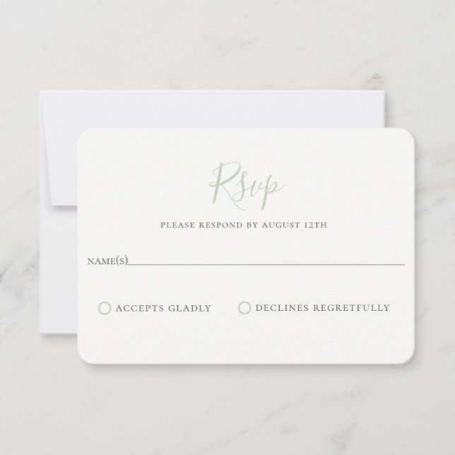 Minimalist Dusty Sage Wedding RSVP Card (Front)