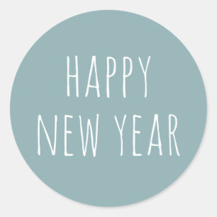 Minimalist Dusty Teal New Year   Modern Holiday Classic Round Sticker