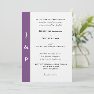 Minimalist Dusty Violet White Monogram Invitation