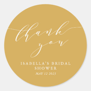 Minimalist Dusty Yellow Bridal Shower Thank You Classic Round Sticker