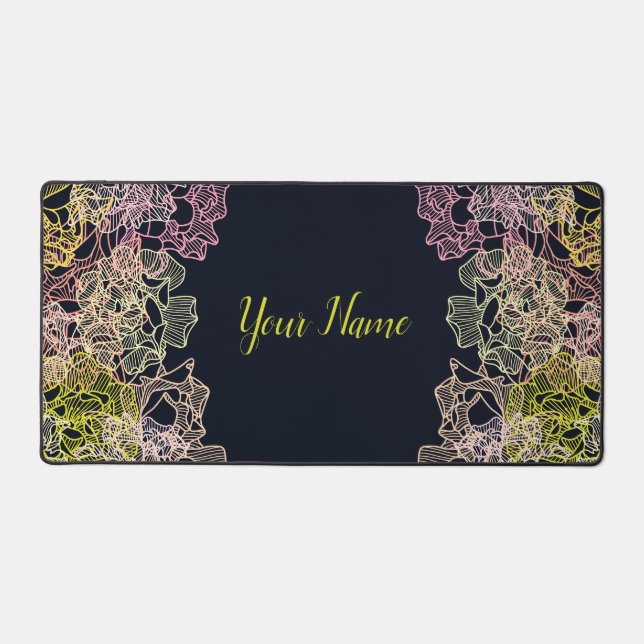 Minimalist Dynamic Wire Petals Abstract Flowers  Desk Mat (Front)