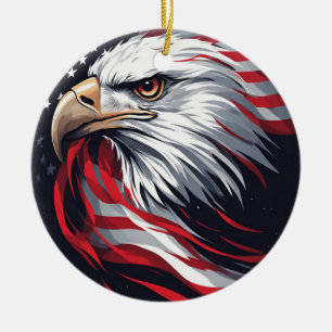Minimalist Eagle with Flag – Modern Patriotic Art Ceramic Tree Decoration
