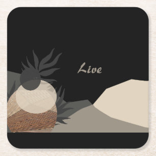 Minimalist Earth Tones Boho "Live"  Square Paper Coaster