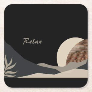 Minimalist Earth Tones Boho "Relax" Square Paper Coaster