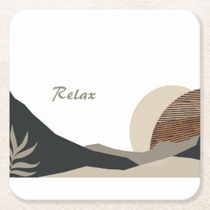 Minimalist Earth Tones Boho "Relax"  Square Paper Coaster