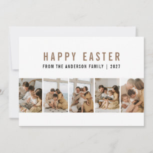 Minimalist Earthy 5 Photo Collage Happy Easter  Holiday Card