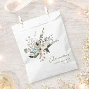 Minimalist Earthy Blue Botanical Baby Shower Favour Bags