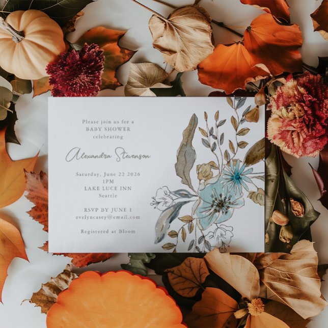 Minimalist Earthy Blue Botanical Baby Shower Invitation (Creator Uploaded)