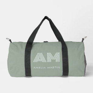 Minimalist Earthy Matcha Green Monogram Duffle Bag