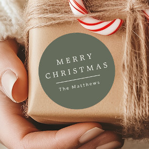 Minimalist Earthy Moss Green Christmas Classic Round Sticker