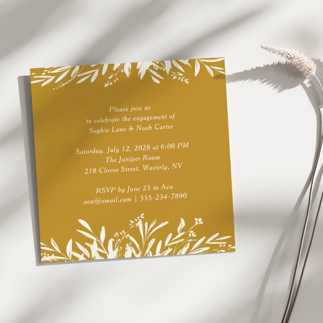 Minimalist Earthy Mustard Yellow Floral Engagement Invitation (Creator Uploaded)