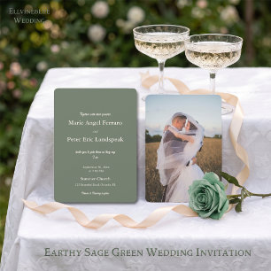 Minimalist Earthy Sage Green Photo Wedding Invitation