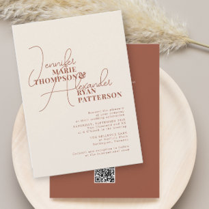 Minimalist Earthy Terracotta All One RSVP QR Code Invitation