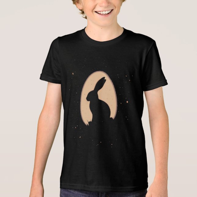 Minimalist Easter Bunny in Egg Shape Tri-Blend Shirt (Front)