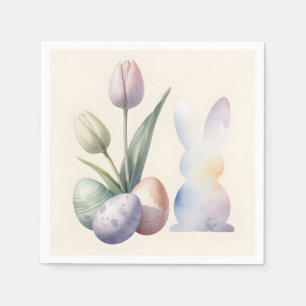 Minimalist Easter Motif with Tulips and a Bunny Napkin