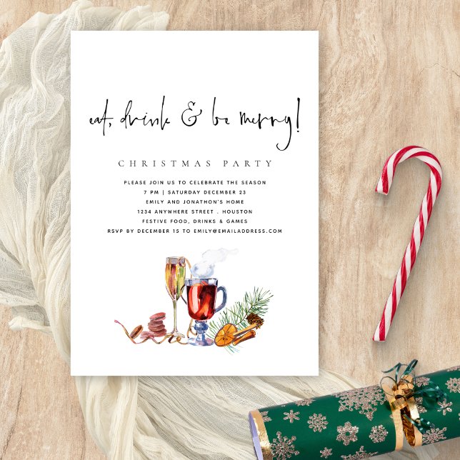 Minimalist Eat Drink Be Merry Christmas Party Invitation (Creator Uploaded)