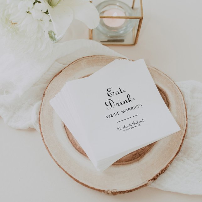 Minimalist Eat Drink We're Married Wedding   Napkin (Creator Uploaded)