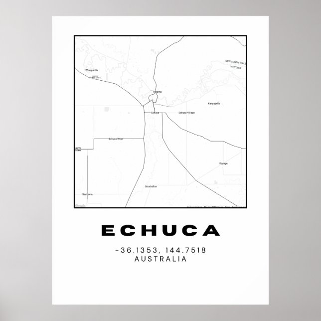 Minimalist Echuca Map with Coordinates  Poster (Front)