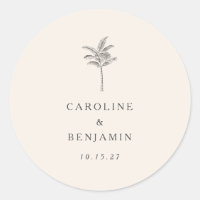 Minimalist Ecru Palm Tree Line Art Custom Wedding