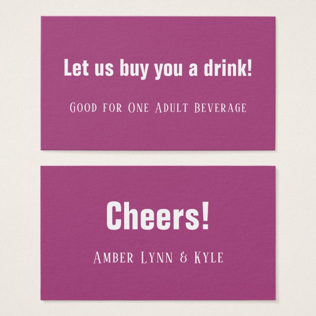 Minimalist, Editable Magenta Pink Drink Tickets (Front & Back)