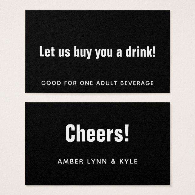 Minimalist, Editable White on Black Drink Tickets (Front & Back)