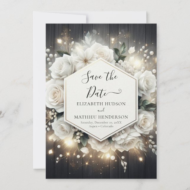 Minimalist Editable White Roses Wedding Save The Date (Front)