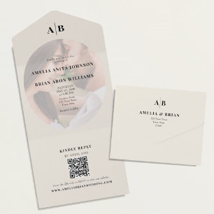 Minimalist Editorial Ivory Photo Wedding All In One Invitation