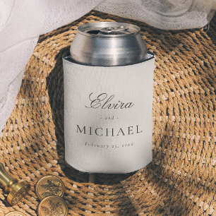 Minimalist Editorial Script Names Wedding Favor Can Cooler