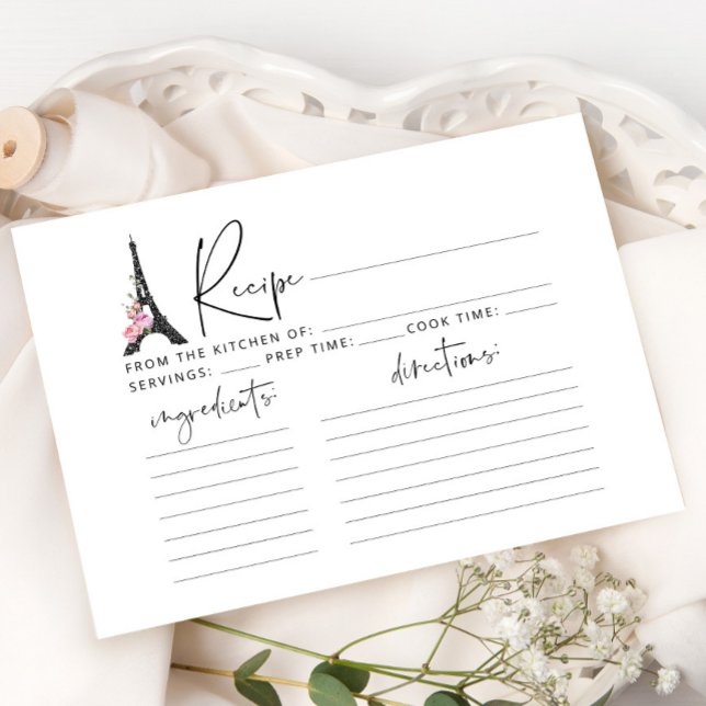 Minimalist Eiffel tower Paris bridal recipe card (Creator Uploaded)