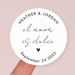 Minimalist El Amor es Dulce Wedding Party Favour Classic Round Sticker
